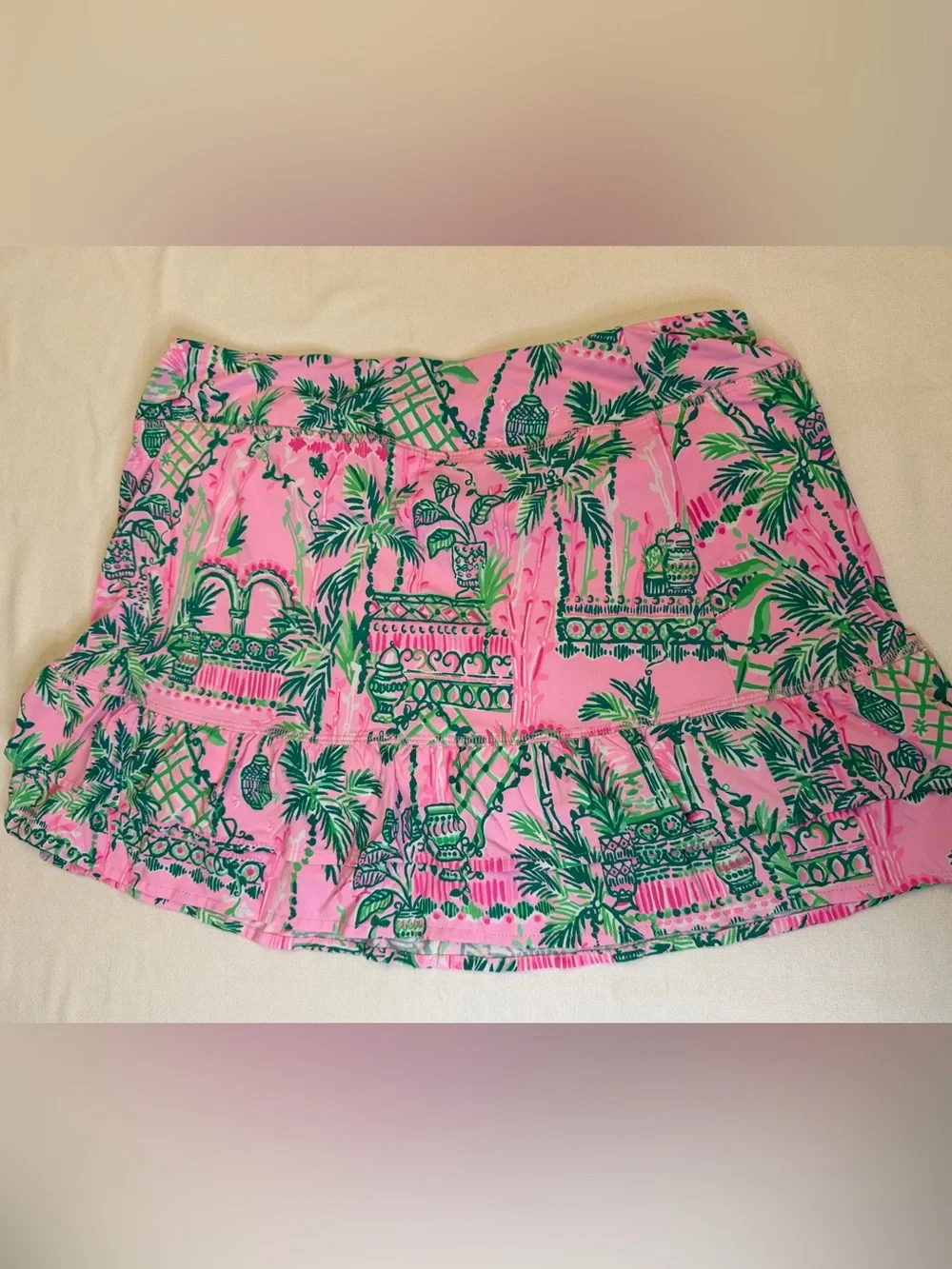 Lilly Pulitzer Fern Luxletic Ruffle Skort M Always Worth It Pink Green Palm